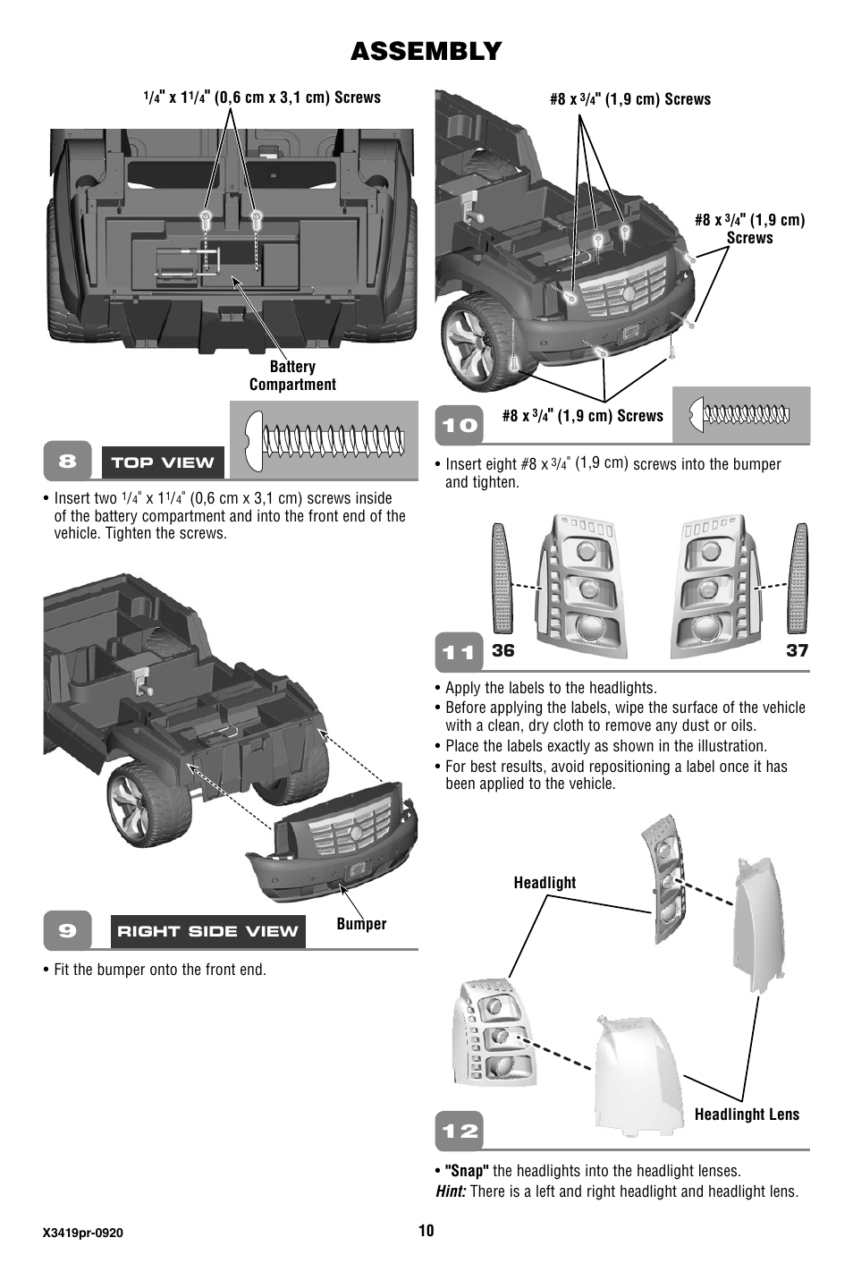 Assembly | Fisher-Price X3419 User Manual | Page 10 / 28