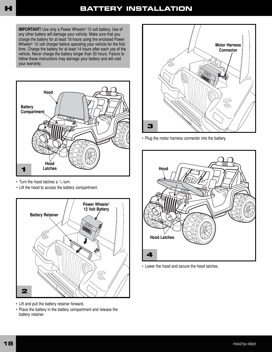 Battery installation | Fisher-Price H3427 User Manual | Page 18 / 28