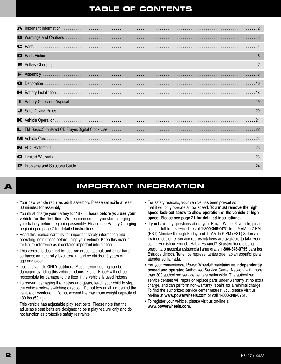 Fisher-Price H3427 User Manual | Page 2 / 28