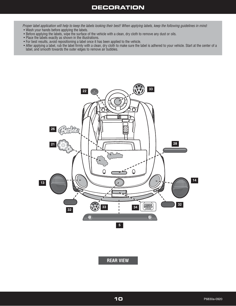 Decoration, Rear view 10 | Fisher-Price P5921 User Manual | Page 10 / 20