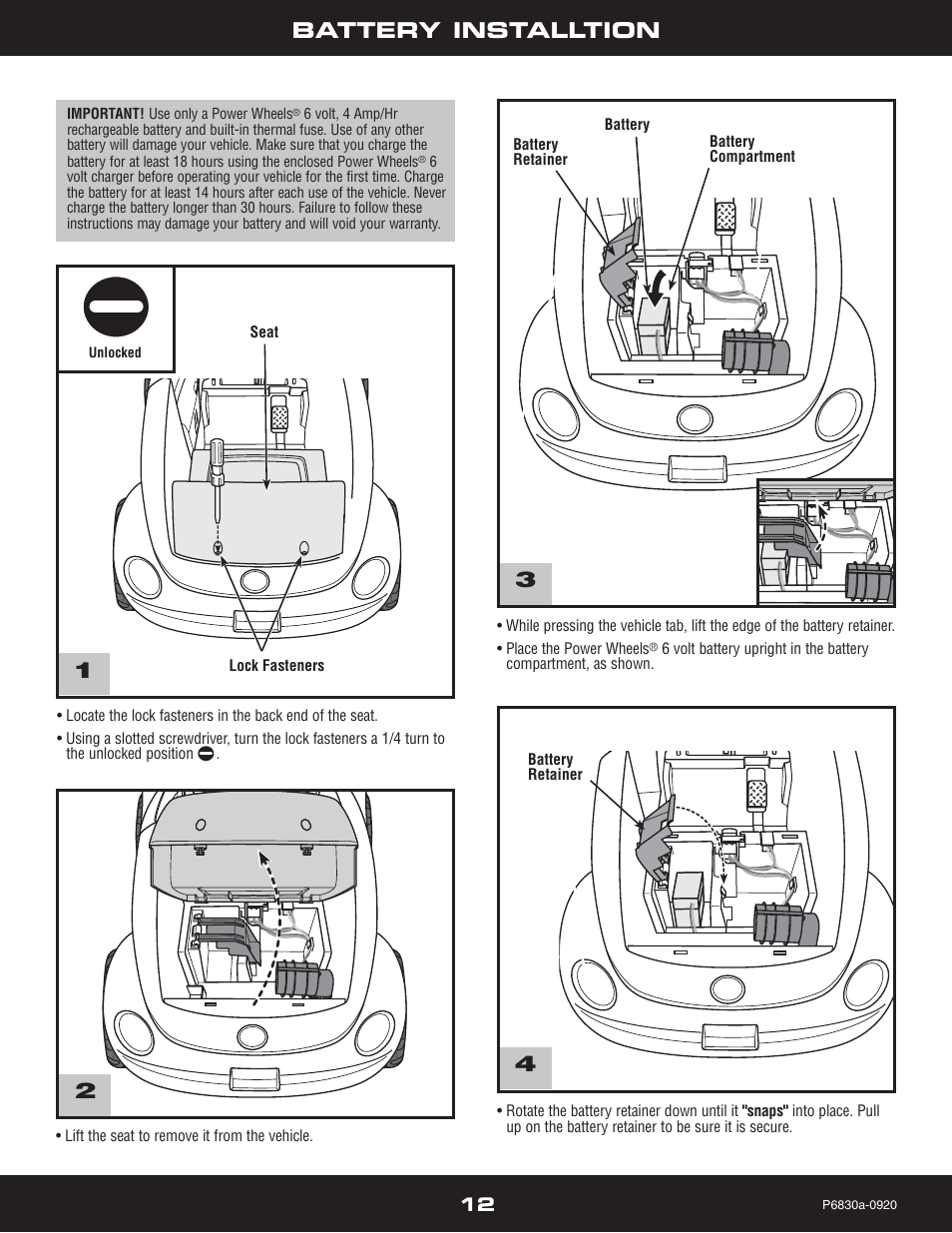 Battery installtion 3 | Fisher-Price P5921 User Manual | Page 12 / 20