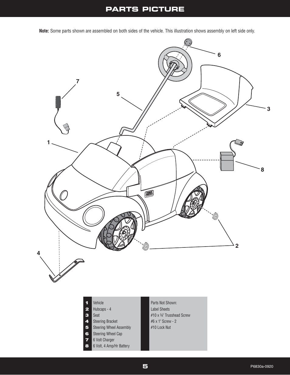 Parts picture | Fisher-Price P5921 User Manual | Page 5 / 20