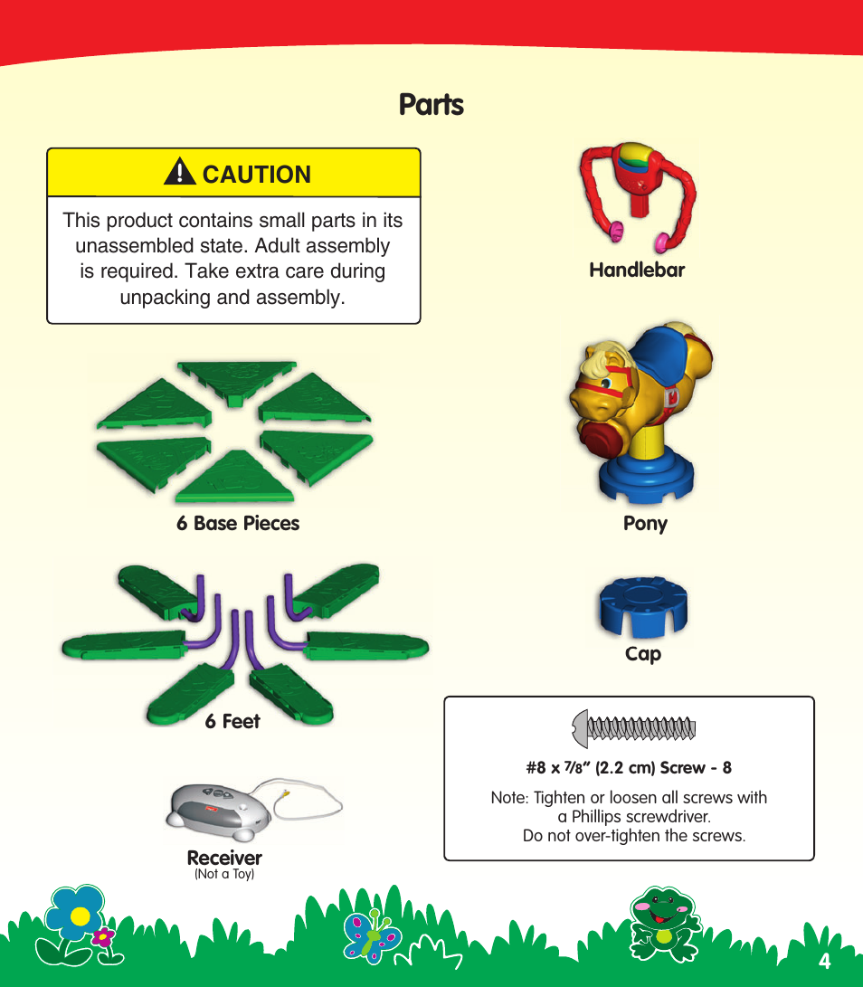 Parts, Caution | Fisher-Price N0446 User Manual | Page 4 / 20