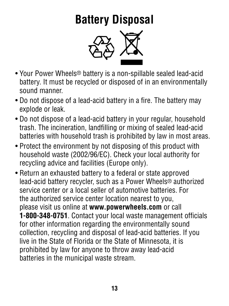 Battery disposal | Fisher-Price P6828 User Manual | Page 13 / 16
