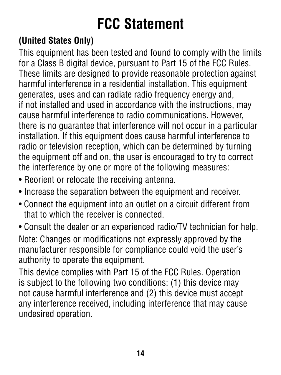 Fcc statement | Fisher-Price P6828 User Manual | Page 14 / 16