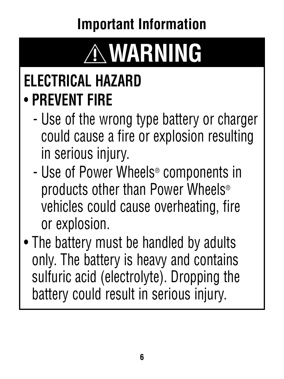 Warning | Fisher-Price P6828 User Manual | Page 6 / 16