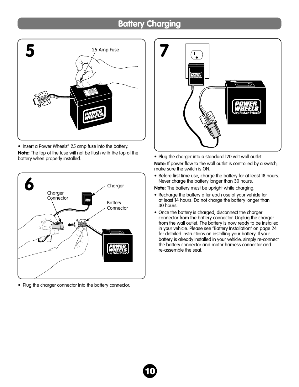 Battery charging, Insert a power wheels | Fisher-Price NEW BEETLE 73517 User Manual | Page 10 / 36