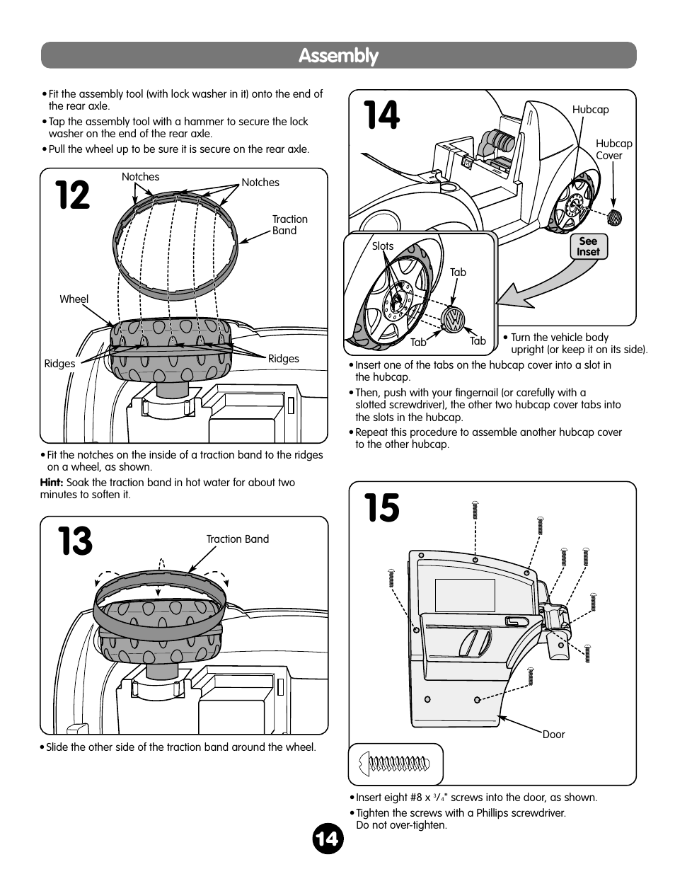 Assembly | Fisher-Price NEW BEETLE 73517 User Manual | Page 14 / 36