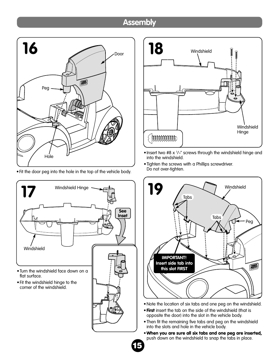 Assembly | Fisher-Price NEW BEETLE 73517 User Manual | Page 15 / 36