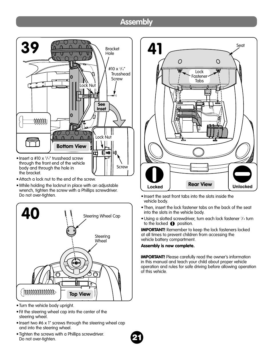 Assembly | Fisher-Price NEW BEETLE 73517 User Manual | Page 21 / 36