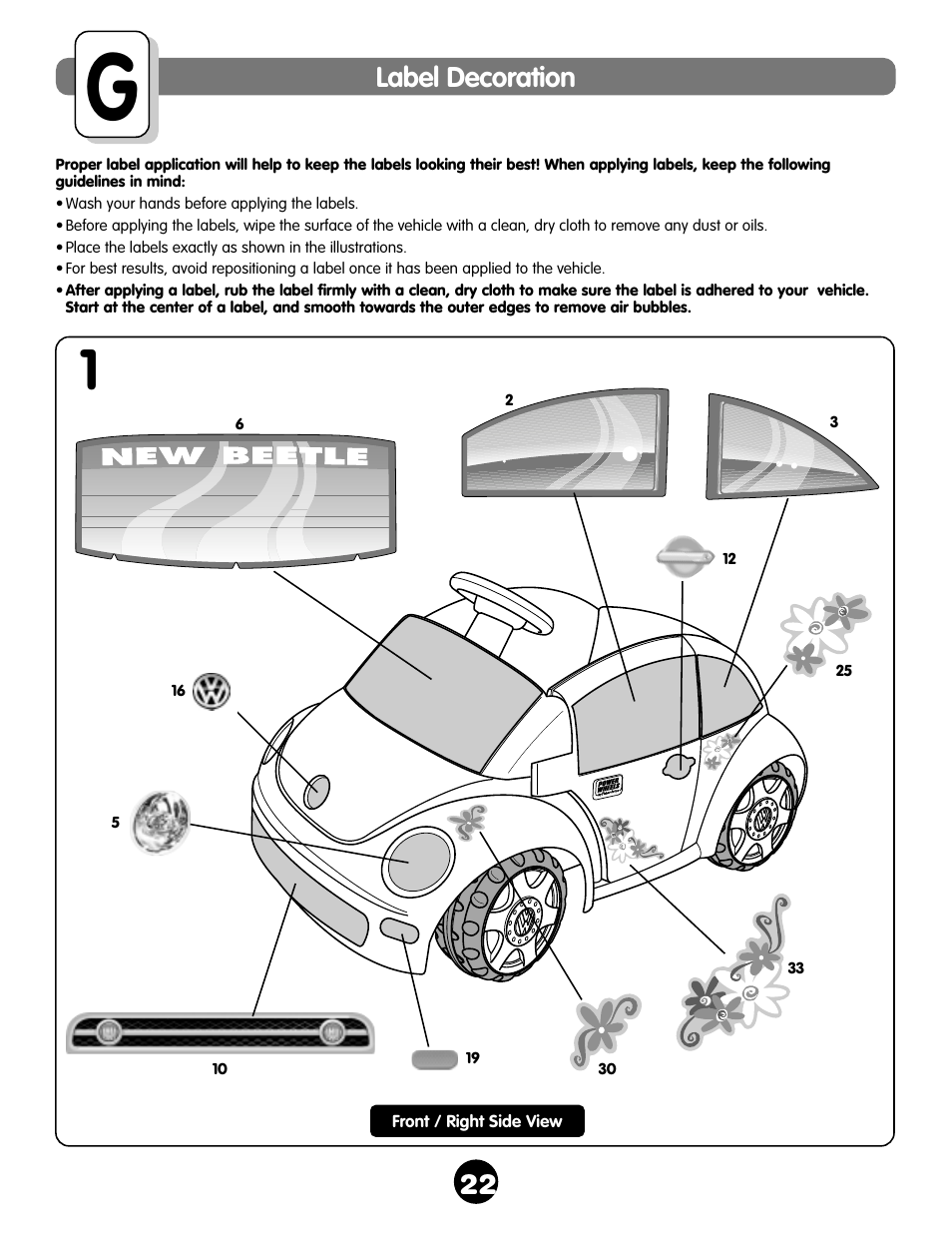 Label decoration | Fisher-Price NEW BEETLE 73517 User Manual | Page 22 / 36