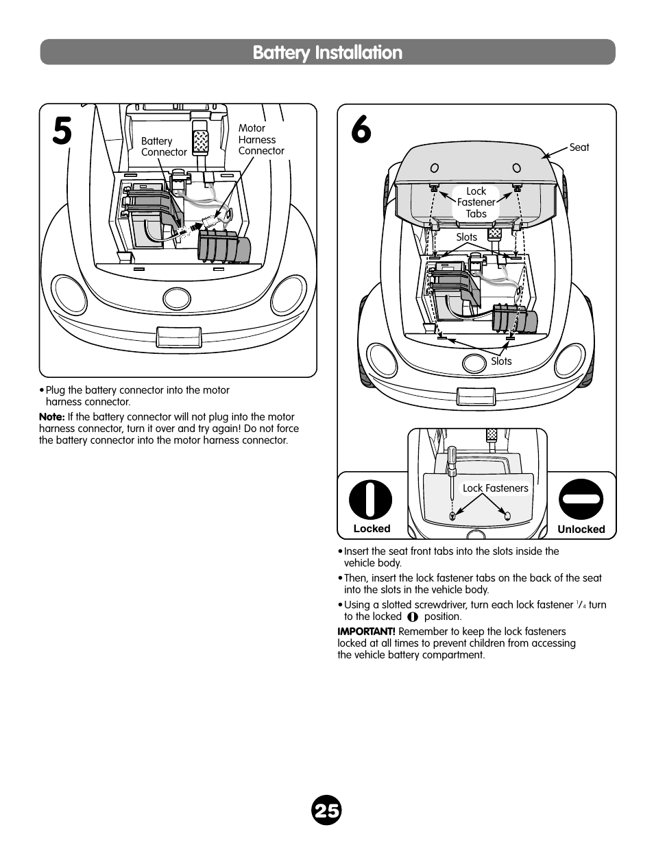 Battery installation | Fisher-Price NEW BEETLE 73517 User Manual | Page 25 / 36