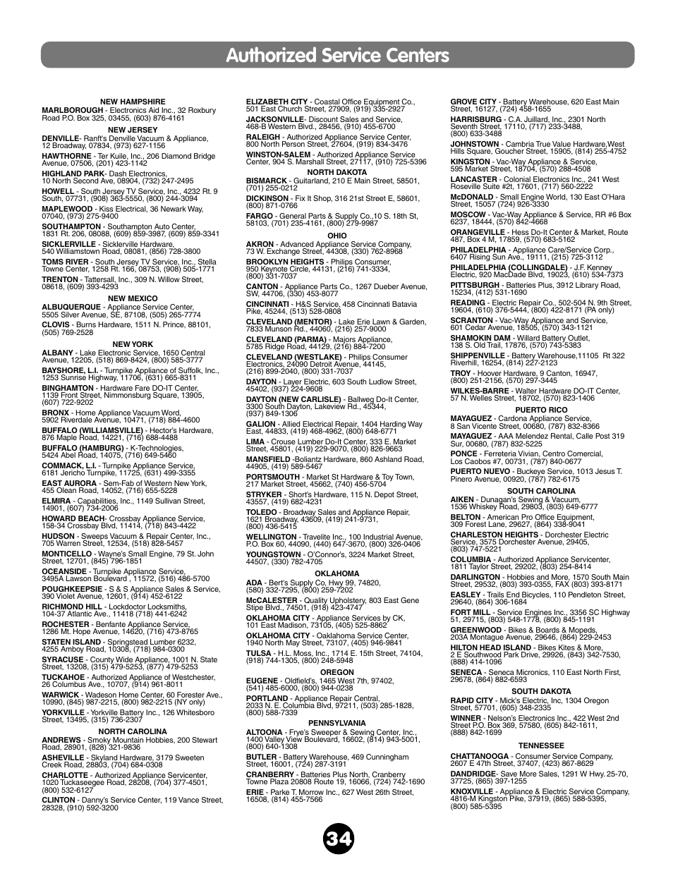 Authorized service centers 34 | Fisher-Price NEW BEETLE 73517 User Manual | Page 34 / 36