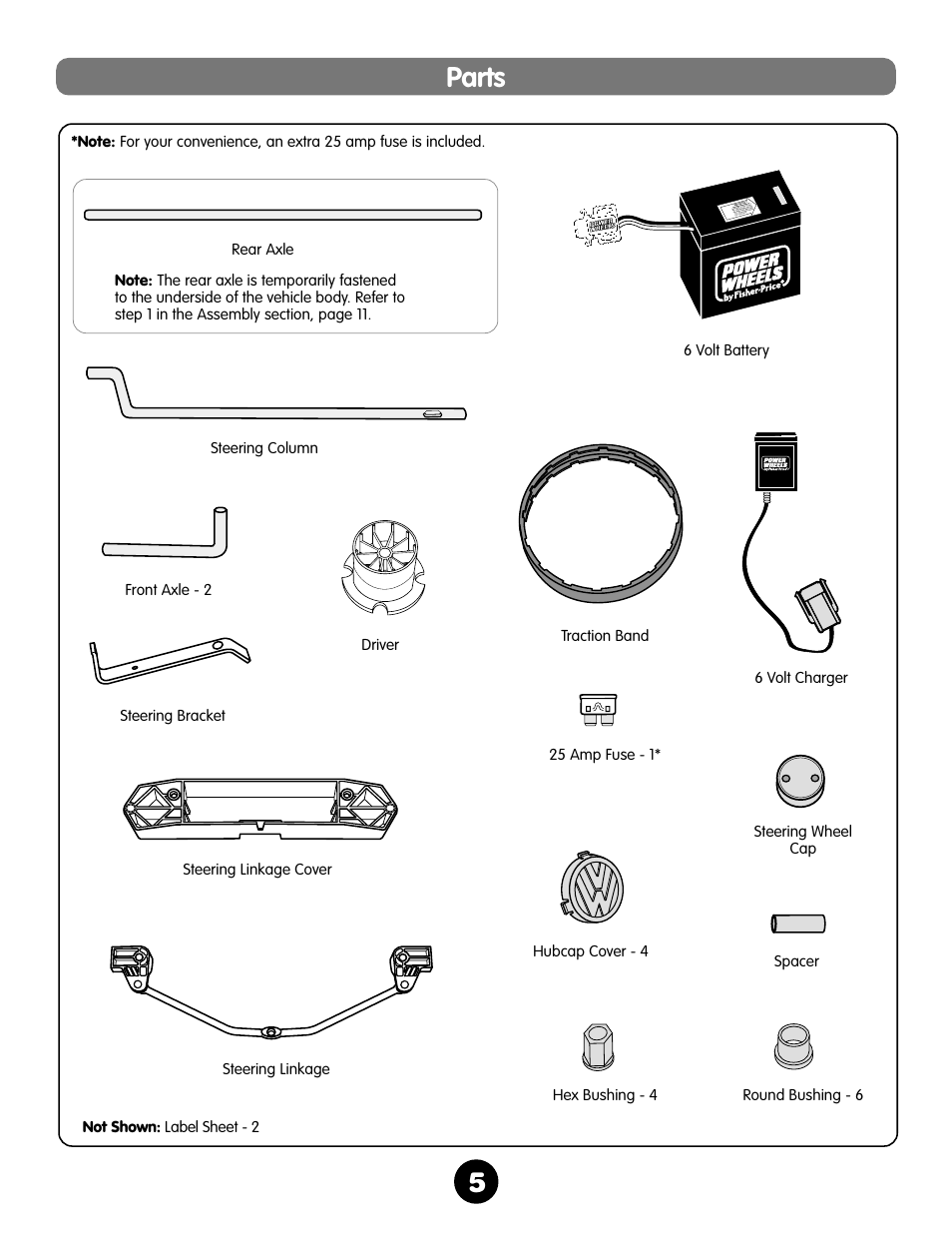 Parts | Fisher-Price NEW BEETLE 73517 User Manual | Page 5 / 36