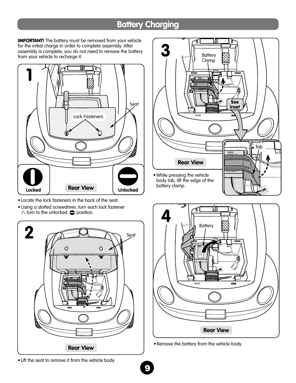 Battery charging 9 | Fisher-Price NEW BEETLE 73517 User Manual | Page 9 / 36
