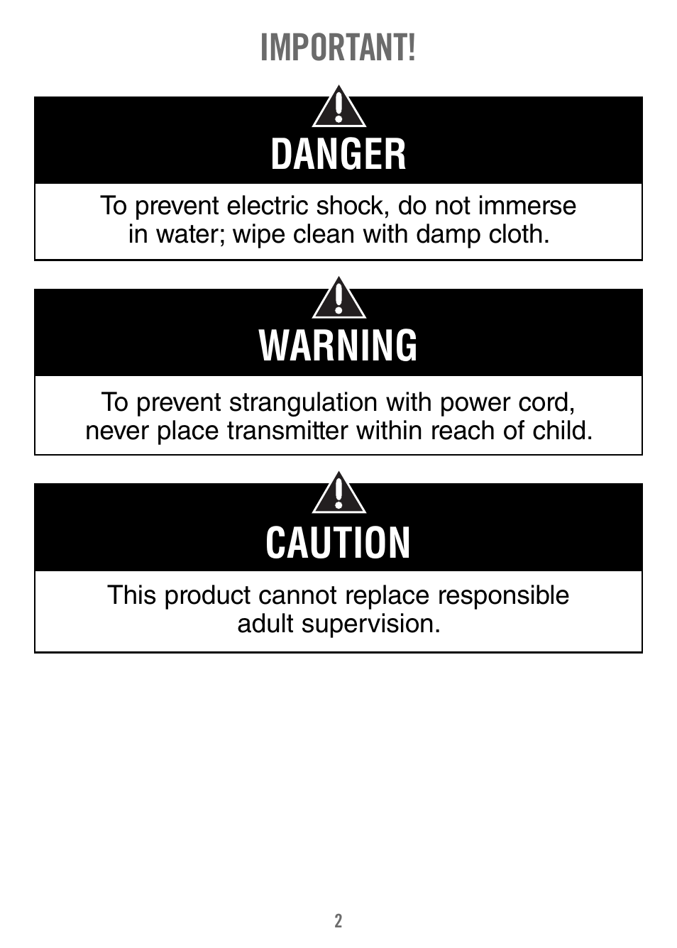 Warning, Caution danger, Important | Fisher-Price T4839 User Manual | Page 2 / 16