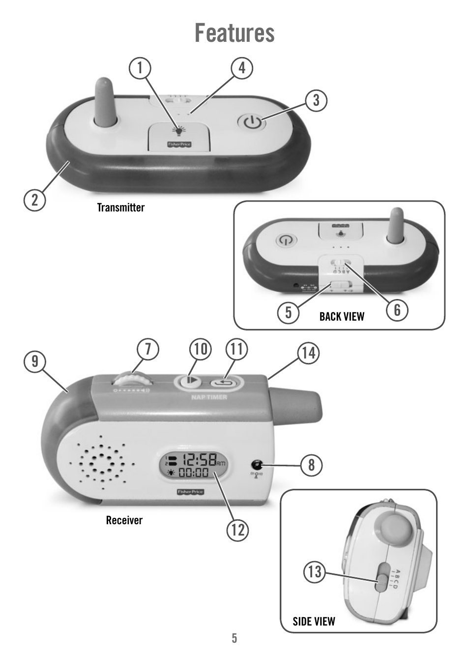 Features | Fisher-Price T4839 User Manual | Page 5 / 16