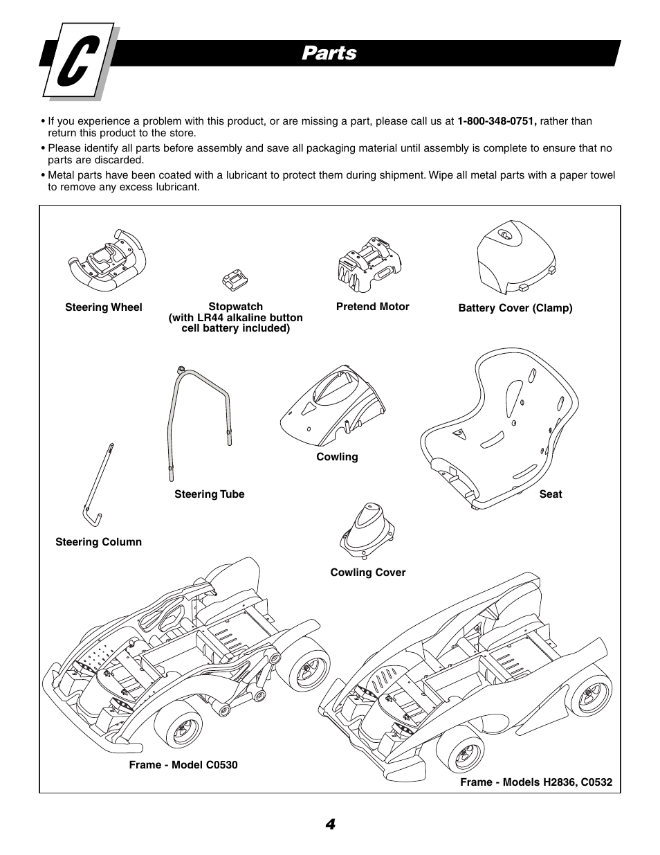 Parts | Fisher-Price HOT WHEELS C0532 User Manual | Page 4 / 28