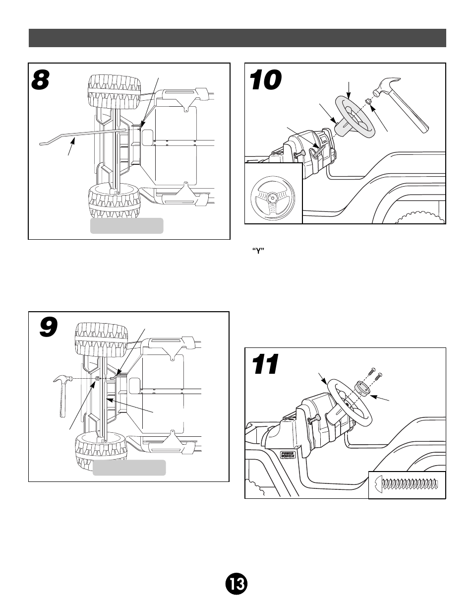 Assembly | Fisher-Price JEEP AFTERSHOCK 74270 User Manual | Page 13 / 36