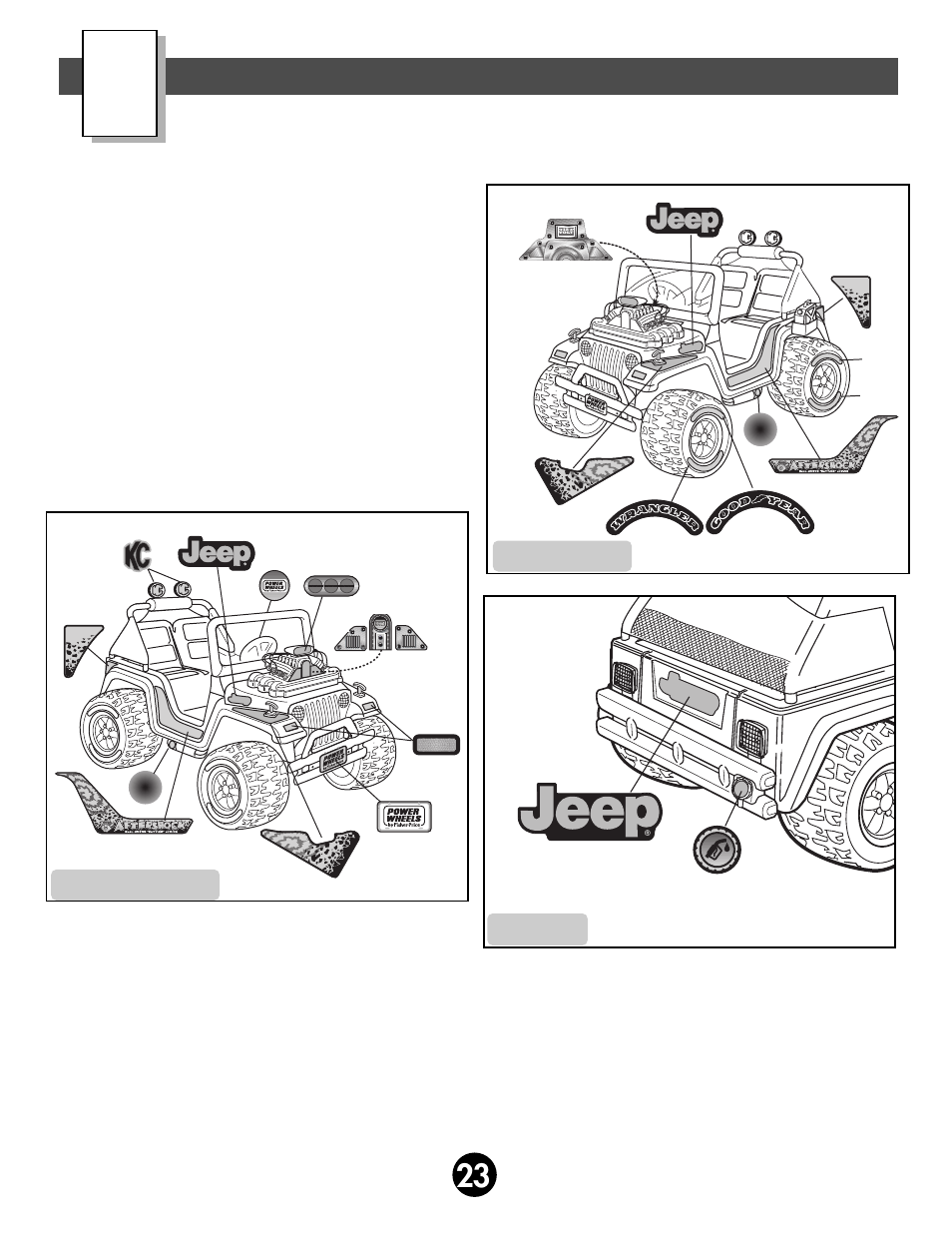 Label decoration | Fisher-Price JEEP AFTERSHOCK 74270 User Manual | Page 23 / 36