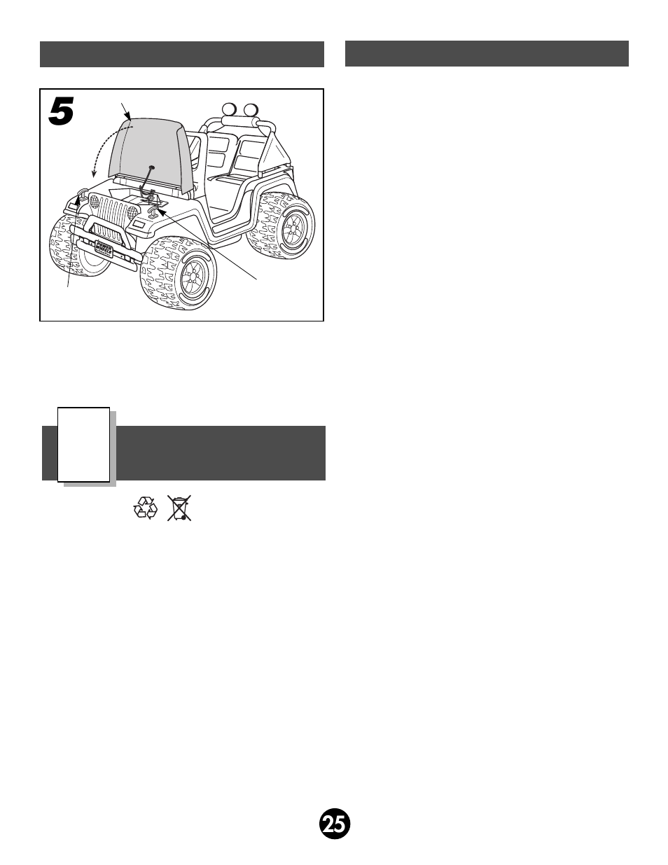Care disposal battery installation | Fisher-Price JEEP AFTERSHOCK 74270 User Manual | Page 25 / 36