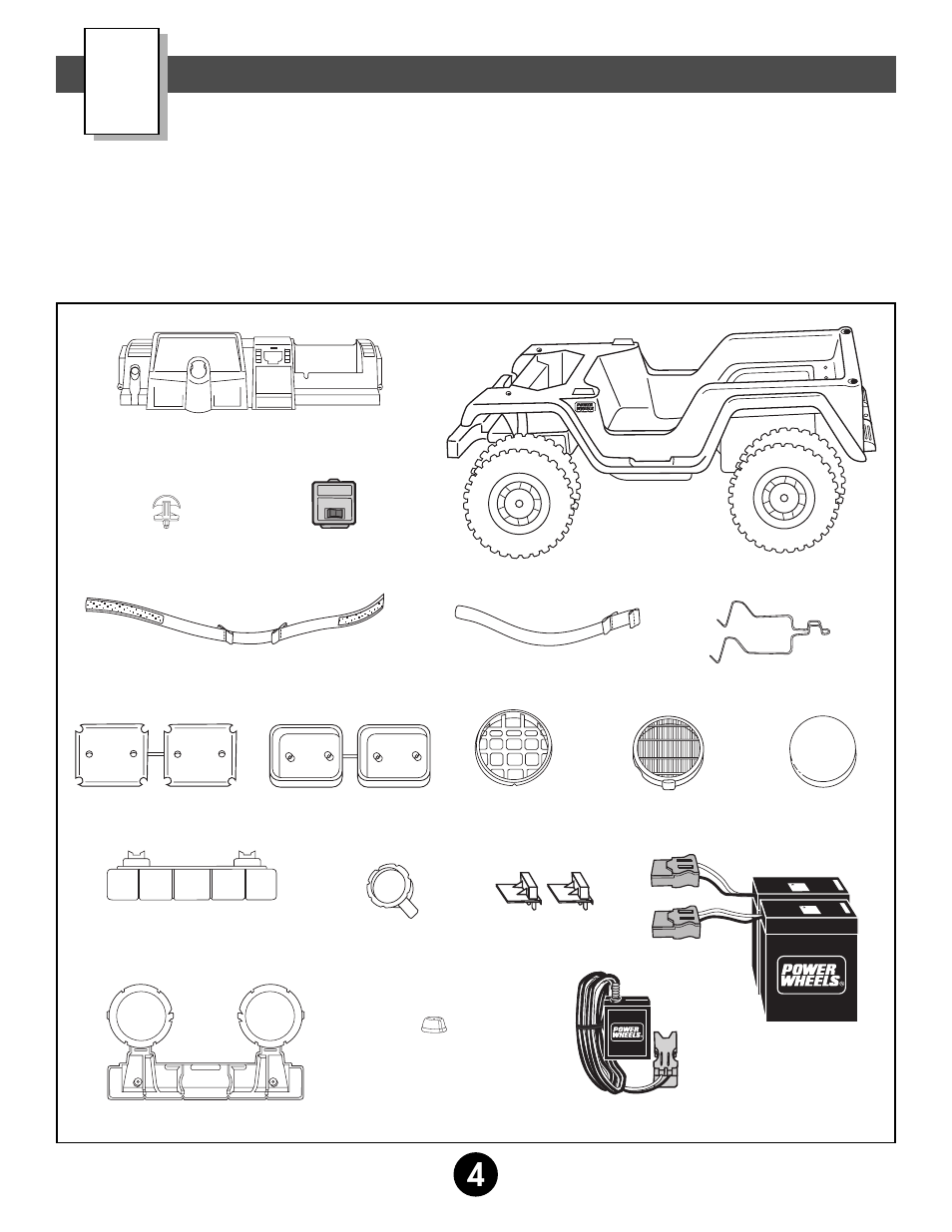 Parts | Fisher-Price JEEP AFTERSHOCK 74270 User Manual | Page 4 / 36