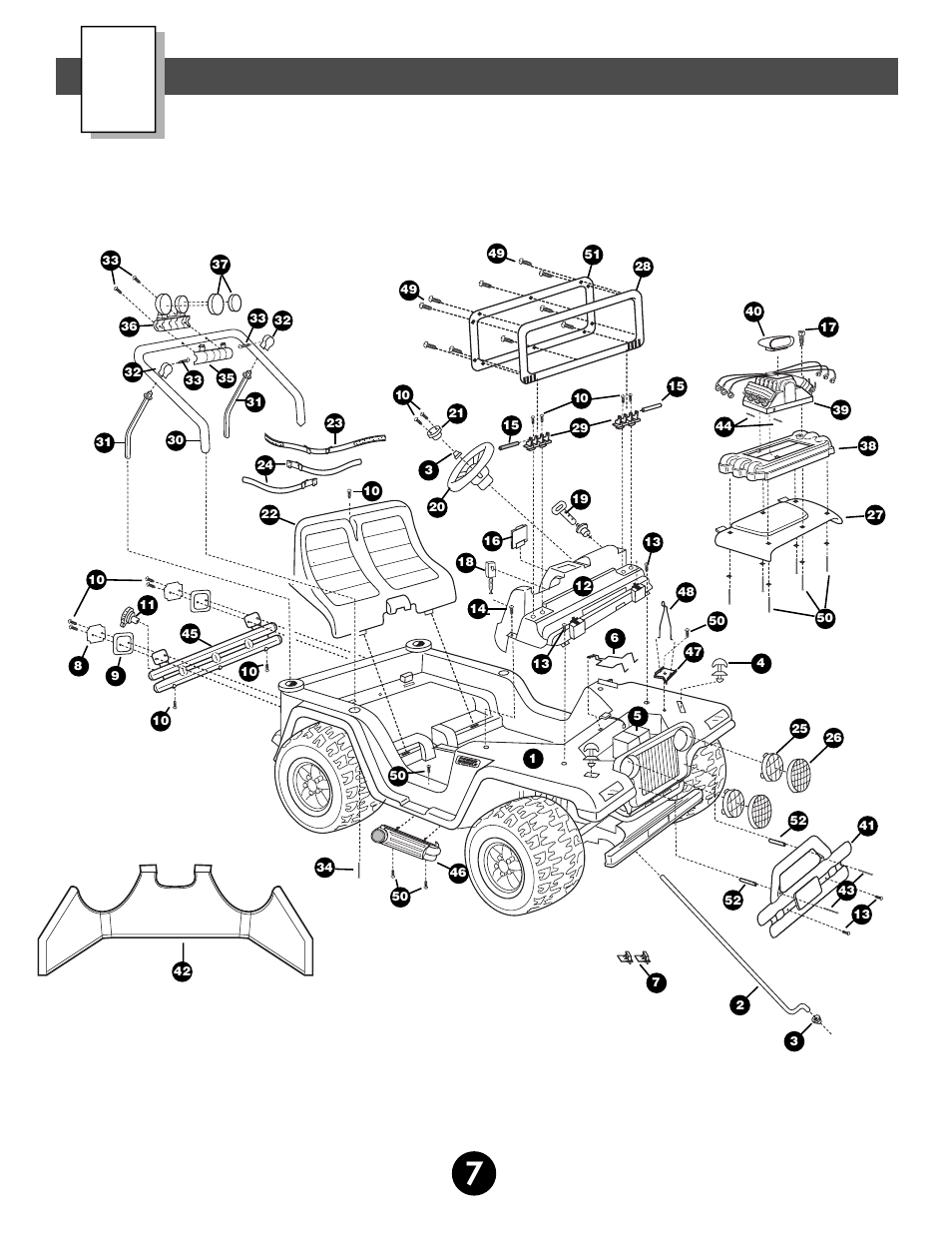 Parts diagram | Fisher-Price JEEP AFTERSHOCK 74270 User Manual | Page 7 / 36