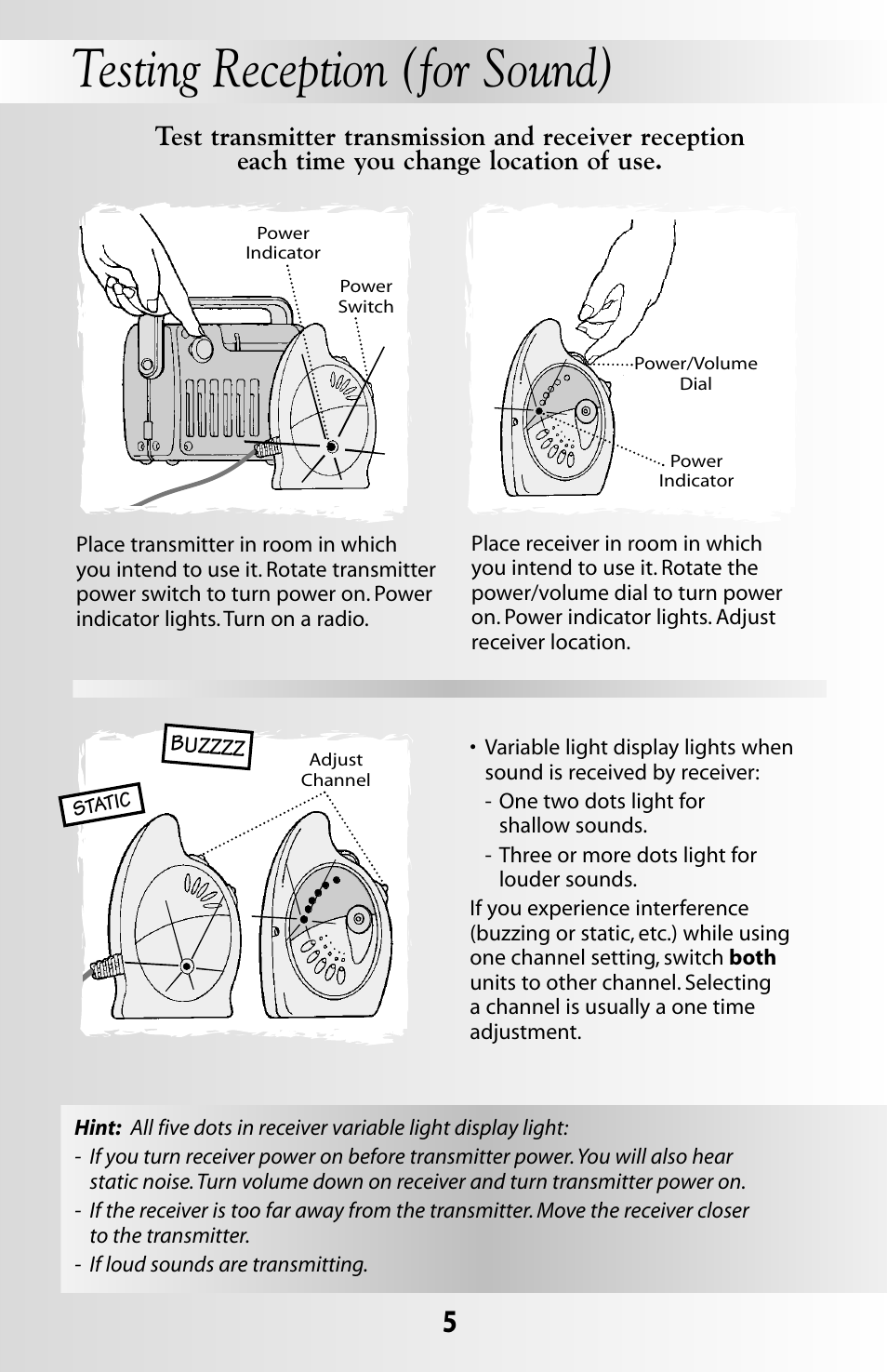 Testing reception (for sound) | Fisher-Price 71599 User Manual | Page 5 / 16