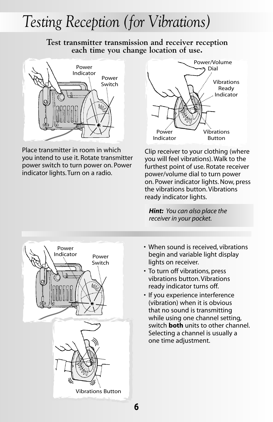 Testing reception (for vibrations) | Fisher-Price 71599 User Manual | Page 6 / 16