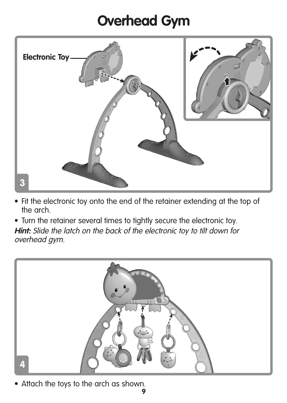 Overhead gym | Fisher-Price TUMMY TIME M3185 User Manual | Page 9 / 12