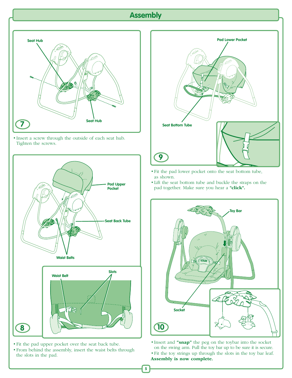 Assembly | Fisher-Price RAINFOREST M6711 User Manual | Page 5 / 8