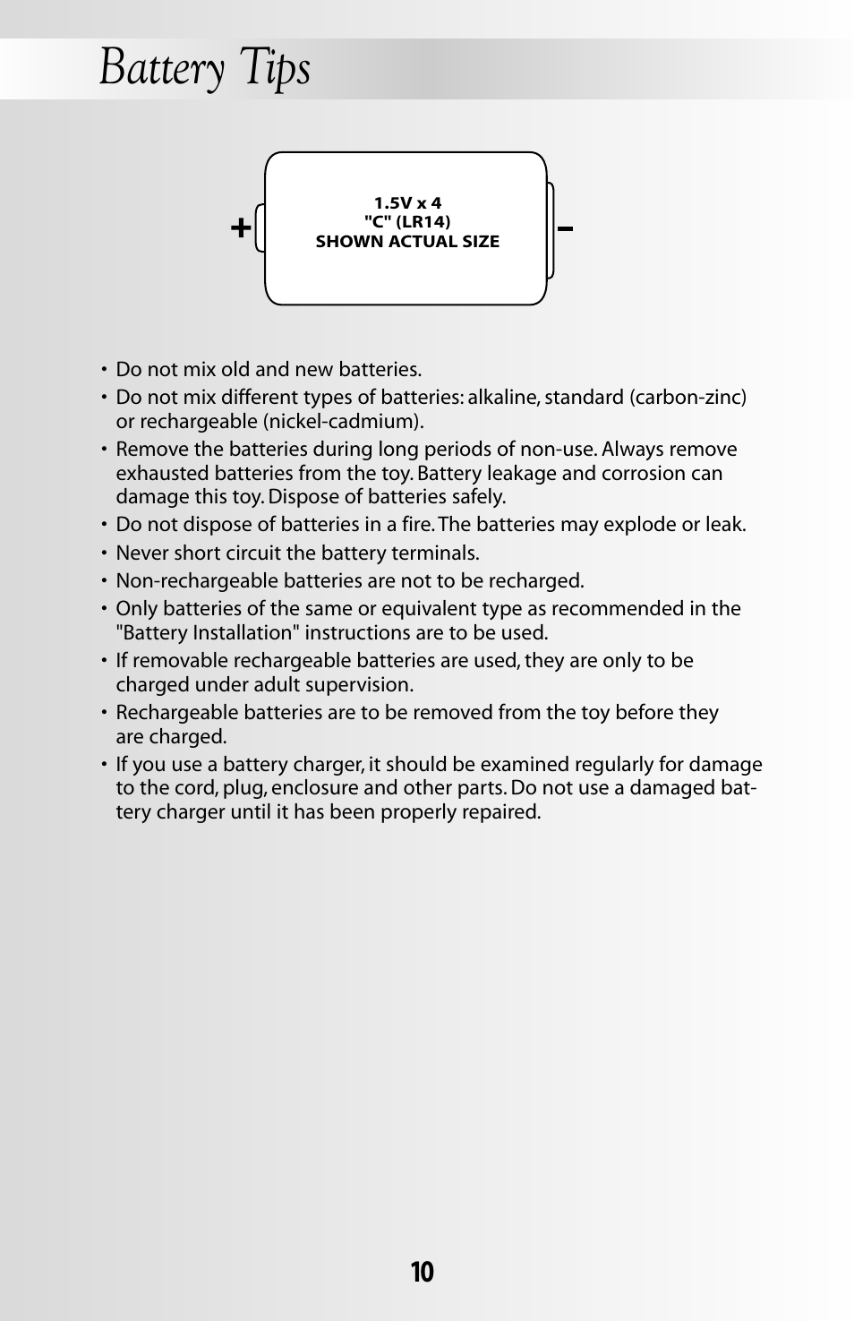 Battery tips | Fisher-Price DELUXE TAKE-ALONG 79618 User Manual | Page 10 / 20