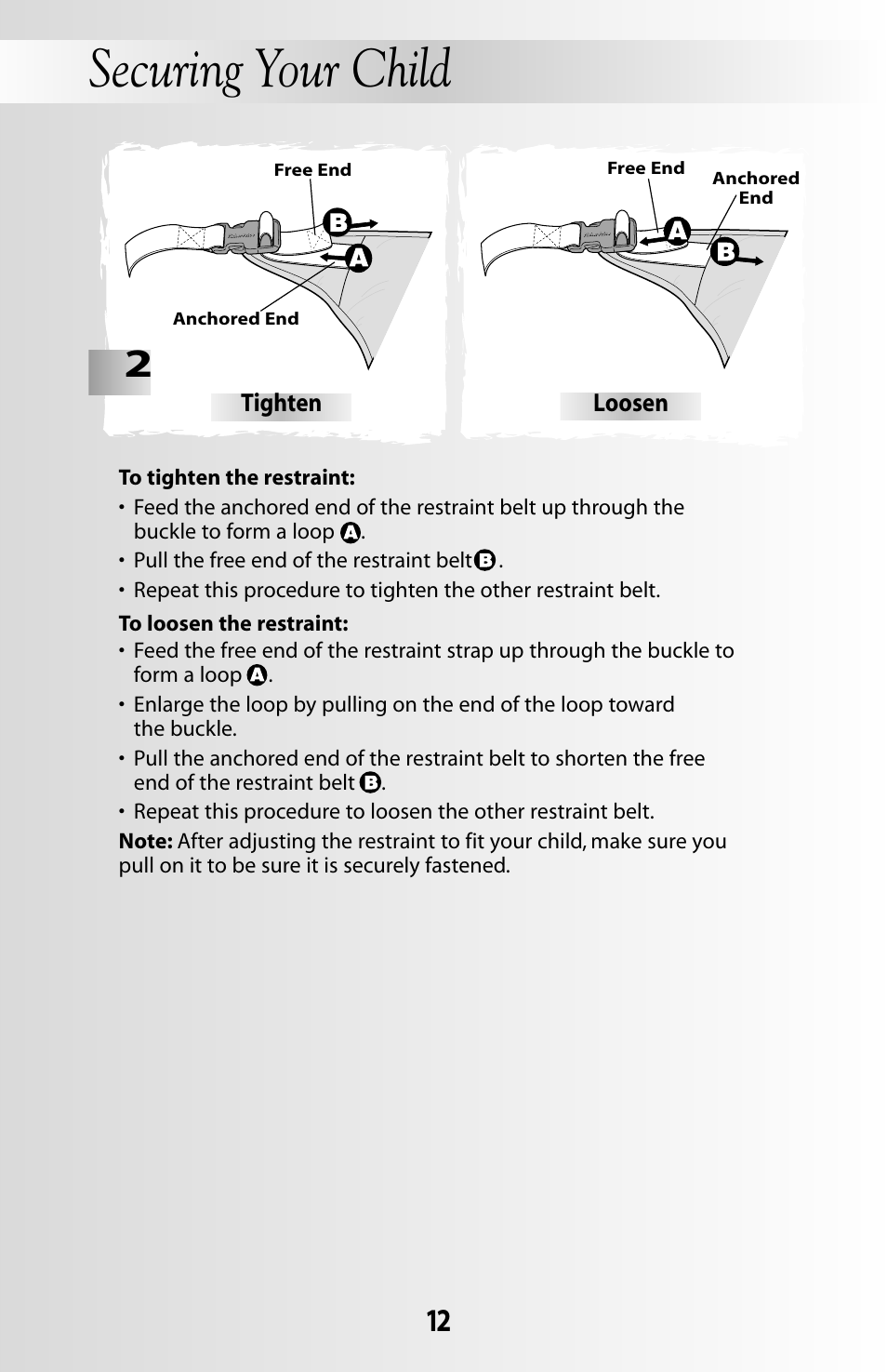 Securing your child | Fisher-Price DELUXE TAKE-ALONG 79618 User Manual | Page 12 / 20
