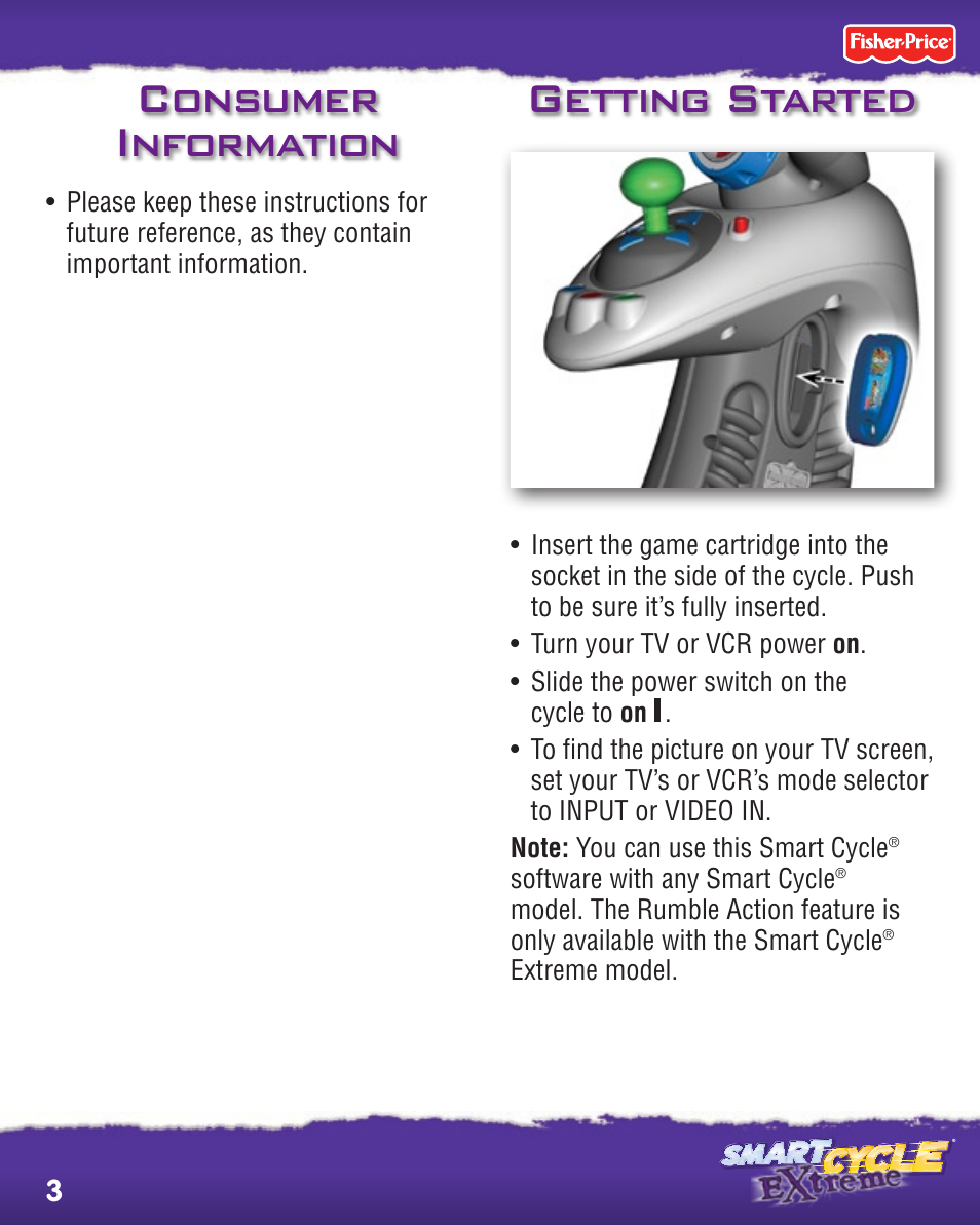 Getting started, Consumer information | Fisher-Price SMART CYCLE EXTREME P8895 User Manual | Page 3 / 20