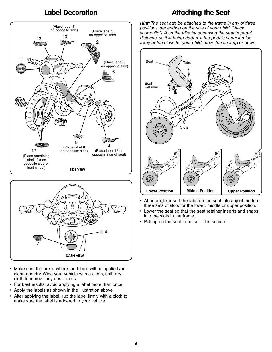 Label decoration attaching the seat | Fisher-Price W1442 User Manual | Page 6 / 8