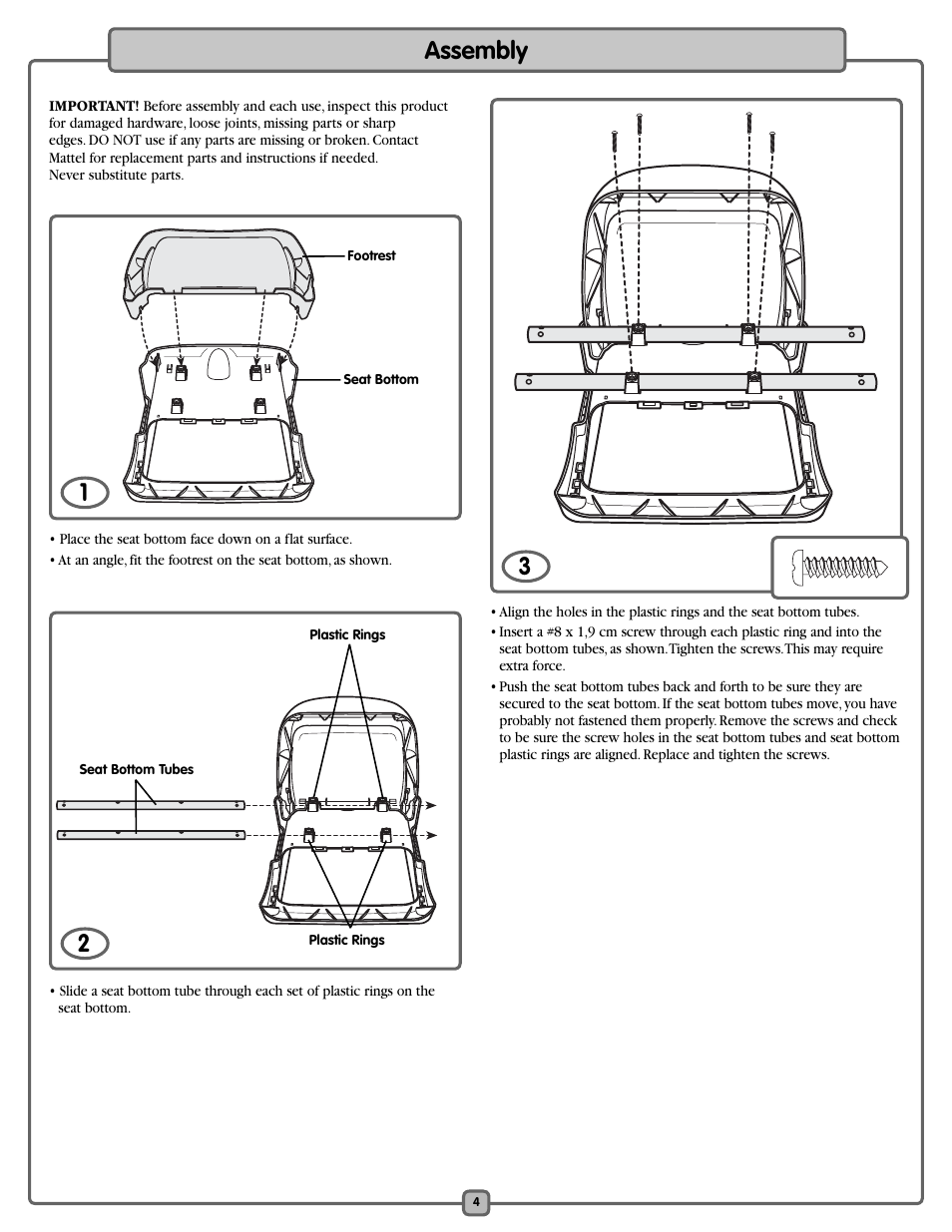 Assembly | Fisher-Price L0542 User Manual | Page 4 / 16