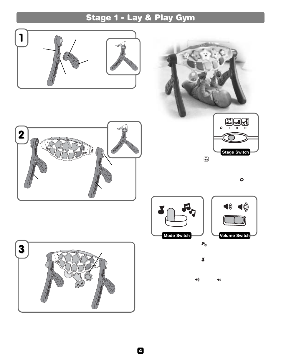 Stage 1 - lay & play gym | Fisher-Price CLASSICAL CHORUS B0846 User Manual | Page 4 / 6