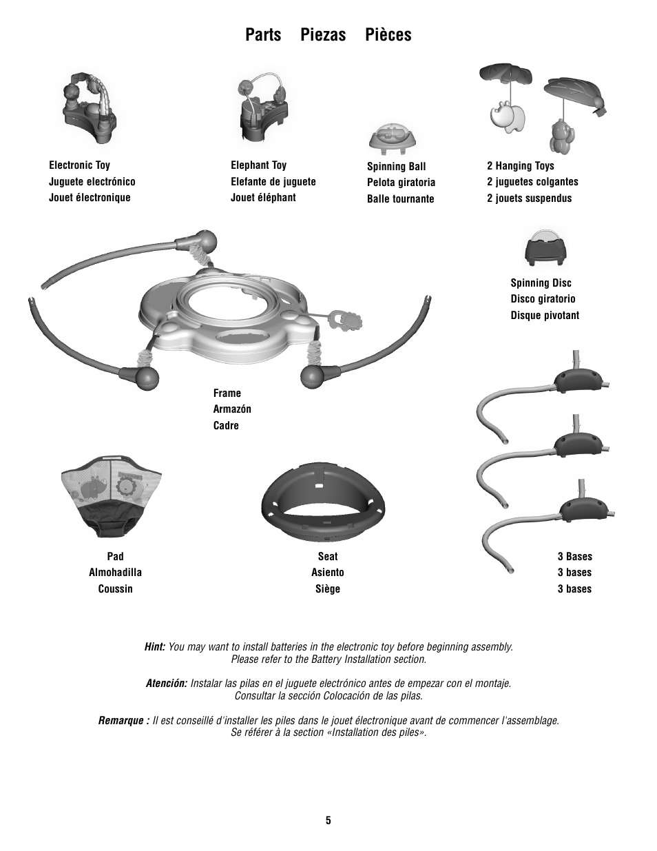 Parts piezas pièces | Fisher-Price V0206 User Manual | Page 5 / 16