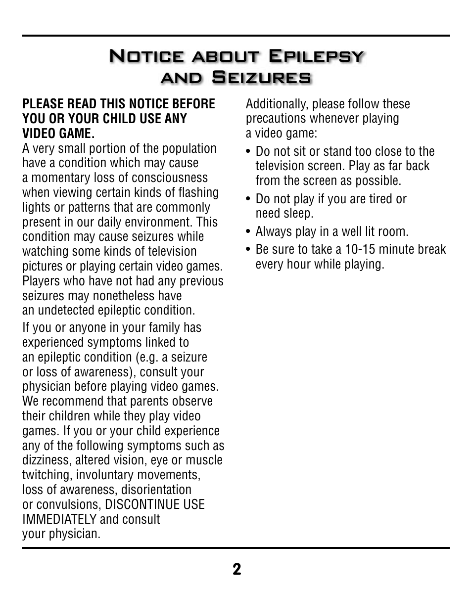 Notice about epilepsy and seizures | Fisher-Price SMART CYCLE RACER V8311 User Manual | Page 2 / 12