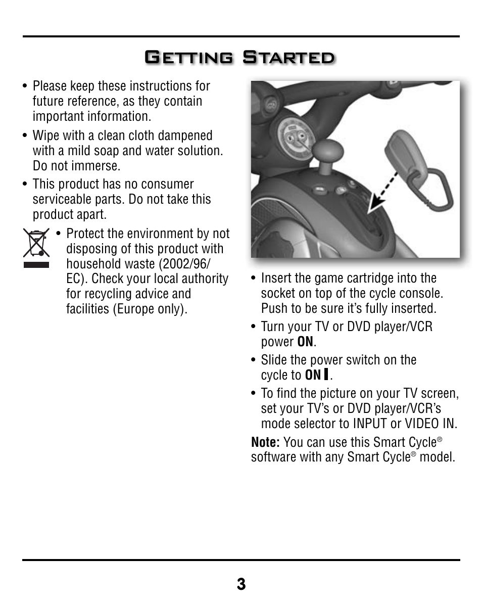 Getting started | Fisher-Price SMART CYCLE RACER V8311 User Manual | Page 3 / 12