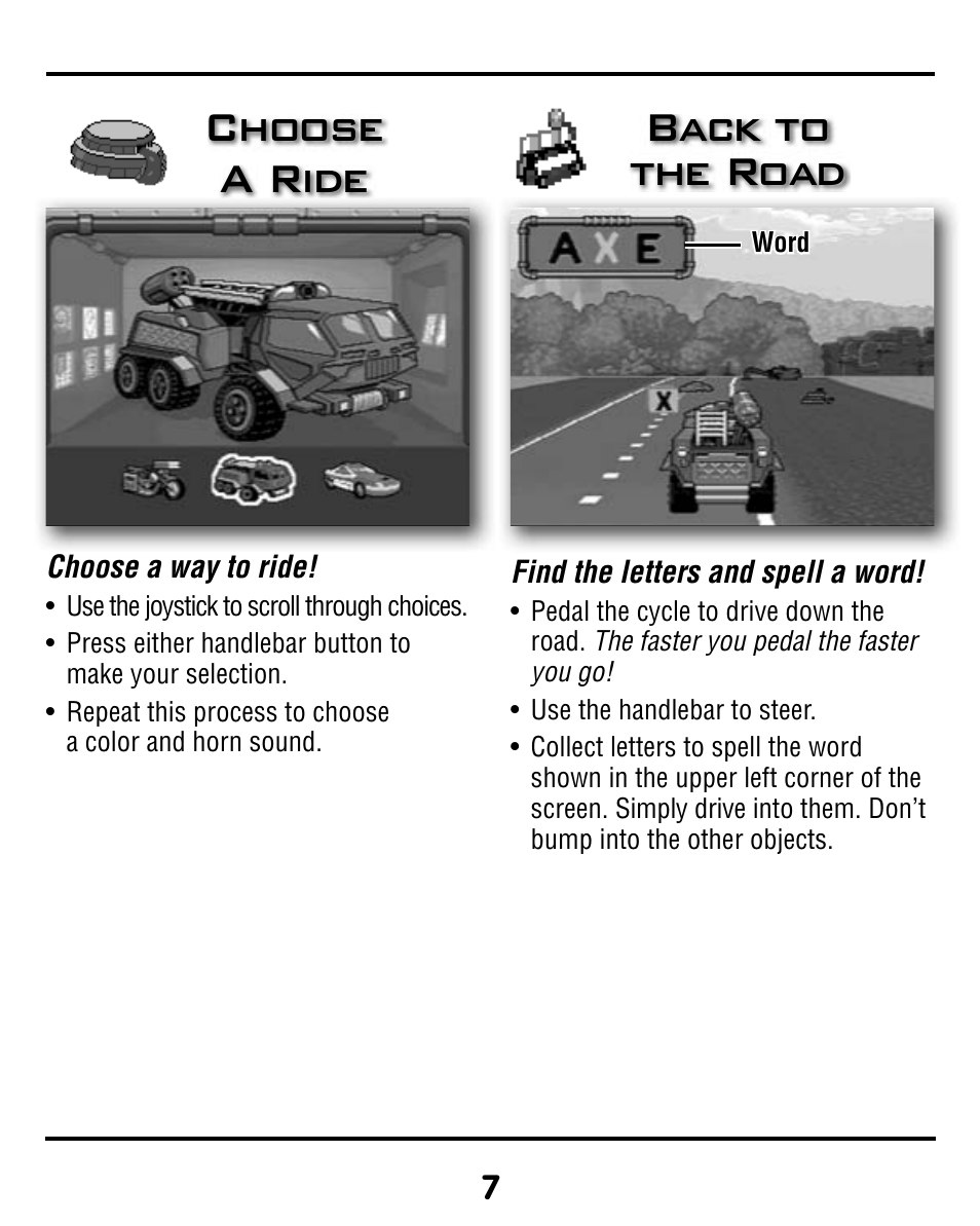 Choose a ride, Back to the road | Fisher-Price SMART CYCLE RACER V8311 User Manual | Page 7 / 12