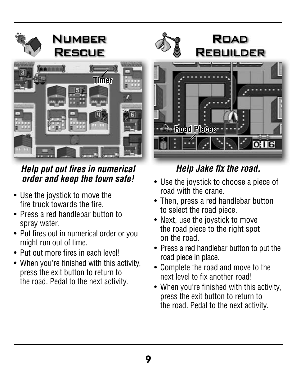 Number rescue, Road rebuilder | Fisher-Price SMART CYCLE RACER V8311 User Manual | Page 9 / 12