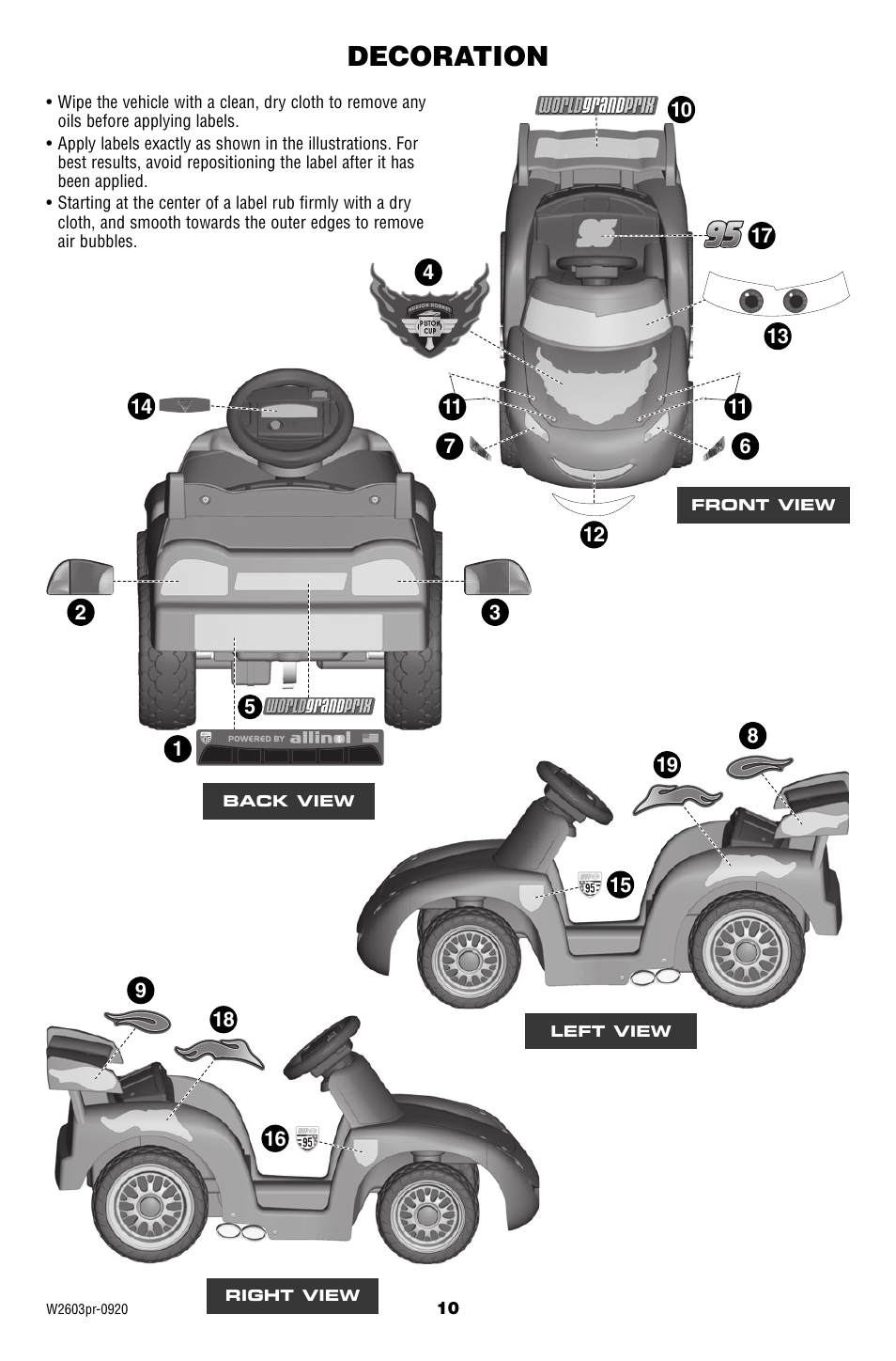 Decoration | Fisher-Price Lil' Lightning McQueen W2603 User Manual | Page 10 / 20