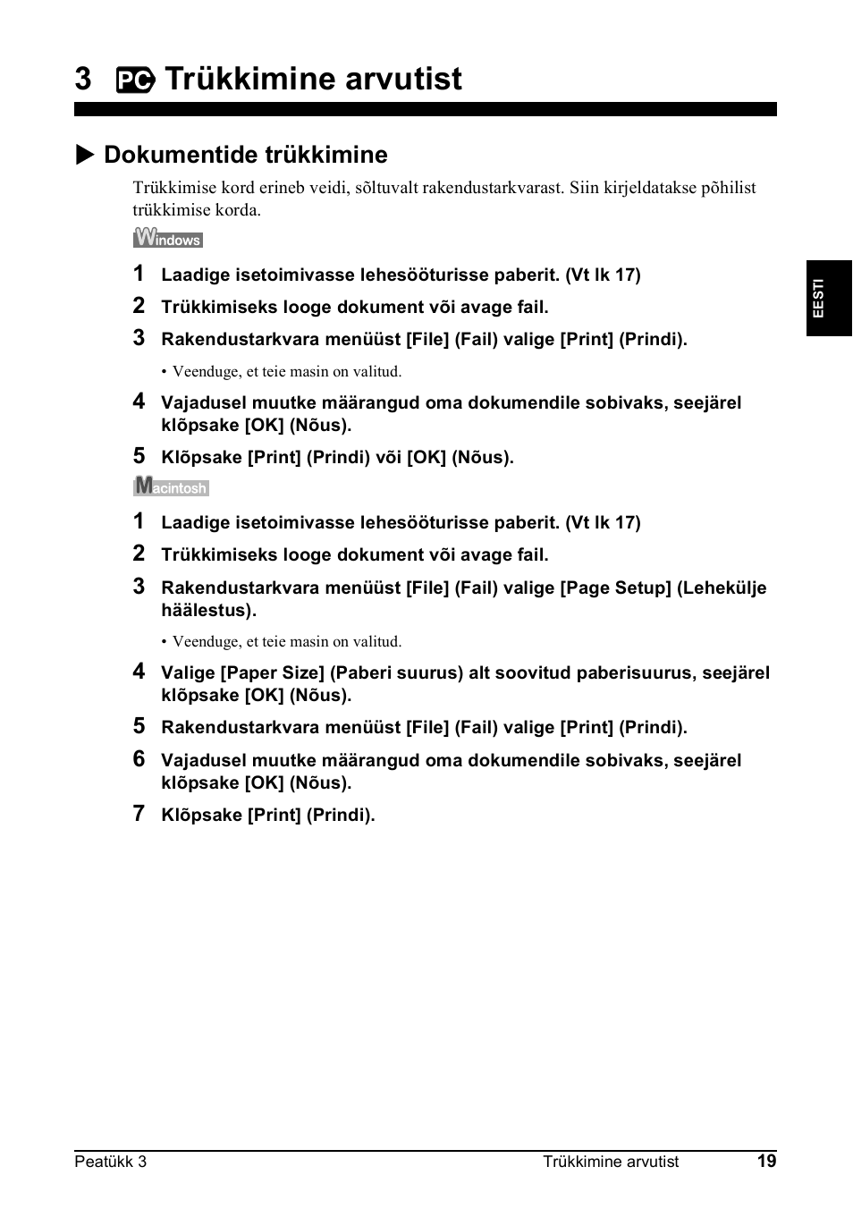 3trükkimine arvutist, X dokumentide trükkimine | Canon Pixma MP 190 User Manual | Page 105 / 396