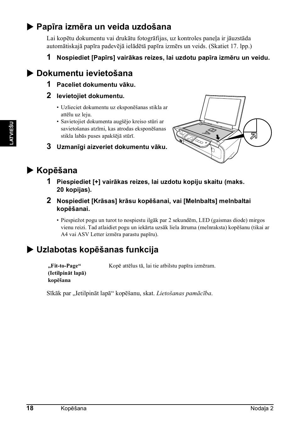 X papīra izmēra un veida uzdošana, X dokumentu ievietošana, X kopēšana | X uzlabotas kopēšanas funkcija | Canon Pixma MP 190 User Manual | Page 132 / 396