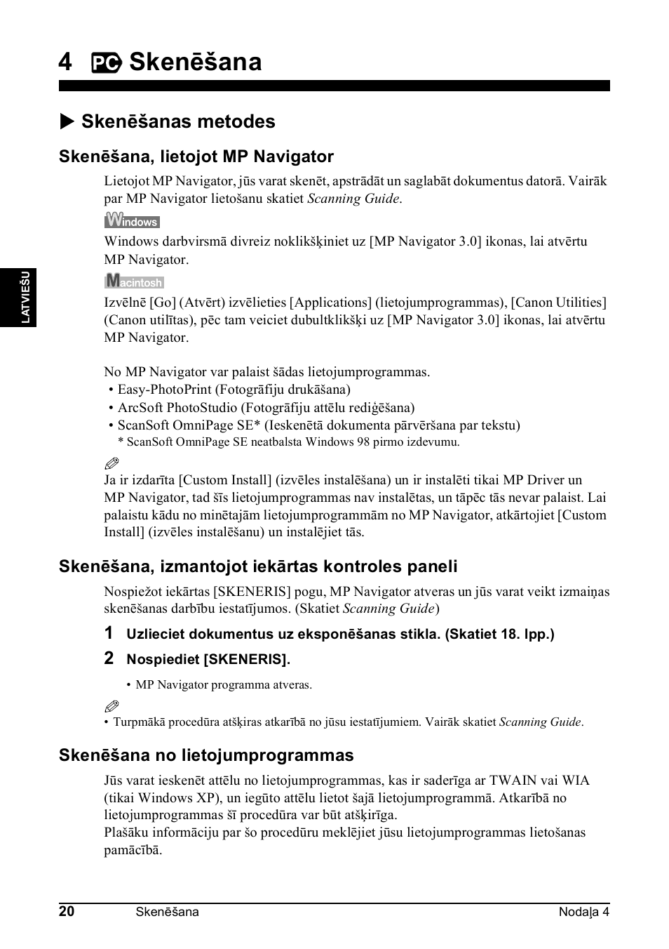 4skenēšana, X skenēšanas metodes | Canon Pixma MP 190 User Manual | Page 134 / 396