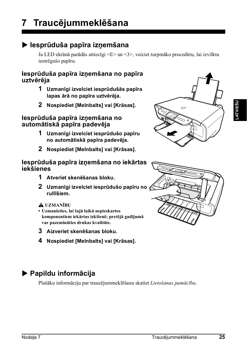 7 traucējummeklēšana, X iesprūduša papīra izņemšana, X papildu informācija | Canon Pixma MP 190 User Manual | Page 139 / 396