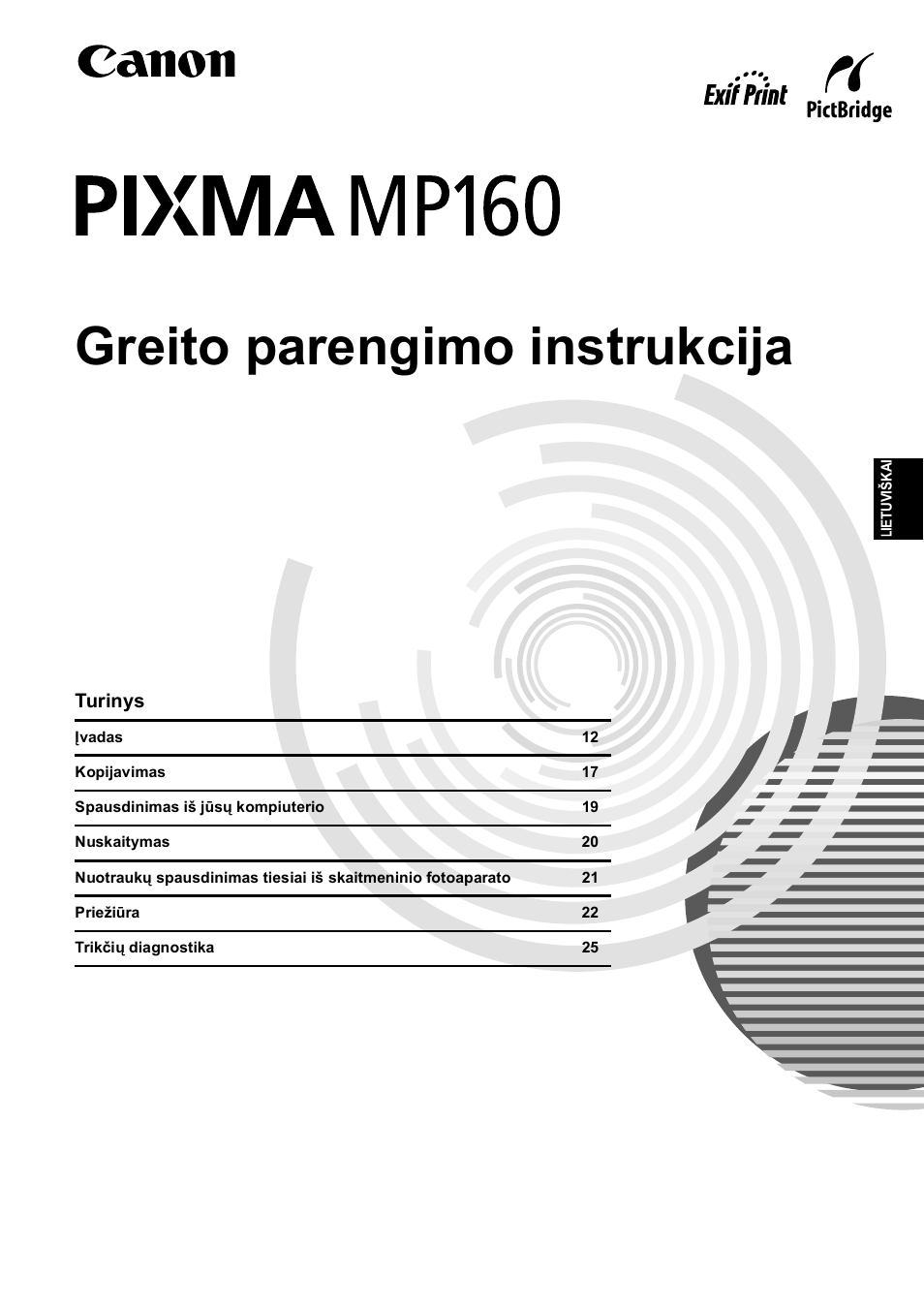 Greito parengimo instrukcija | Canon Pixma MP 190 User Manual | Page 143 / 396