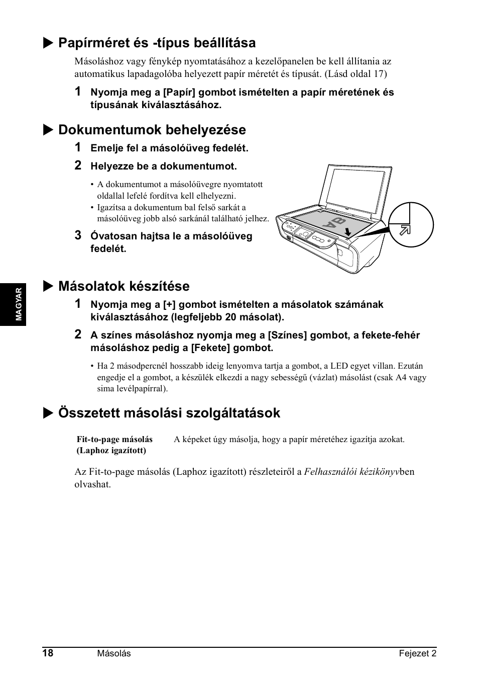 X papírméret és -típus beállítása, X dokumentumok behelyezése, X másolatok készítése | X összetett másolási szolgáltatások | Canon Pixma MP 190 User Manual | Page 188 / 396