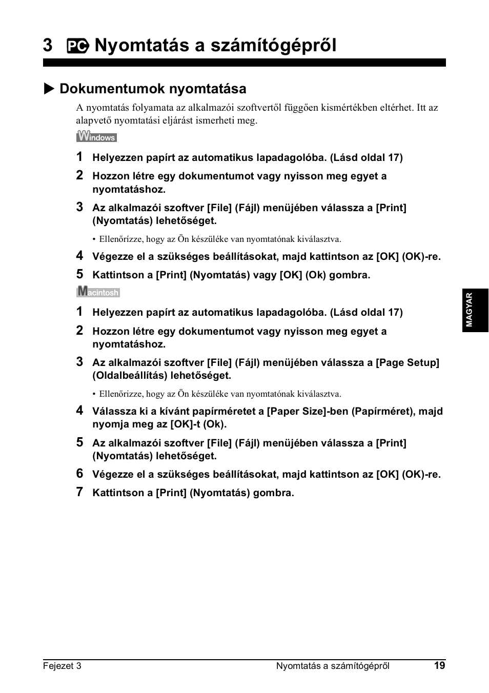 3nyomtatás a számítógépről, X dokumentumok nyomtatása | Canon Pixma MP 190 User Manual | Page 189 / 396